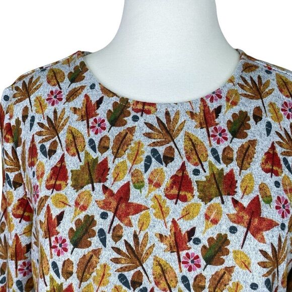 Serengeti Gray Leaf Print 3/4 sleeve Top Size Medium - Picture 4 of 7